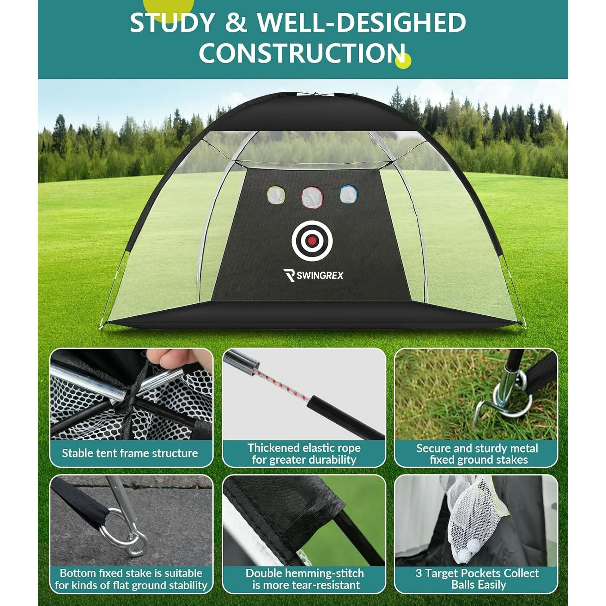 SwingRex 10x7 Golf Practice Net – Golf Hitting Net for Backyard & Garage