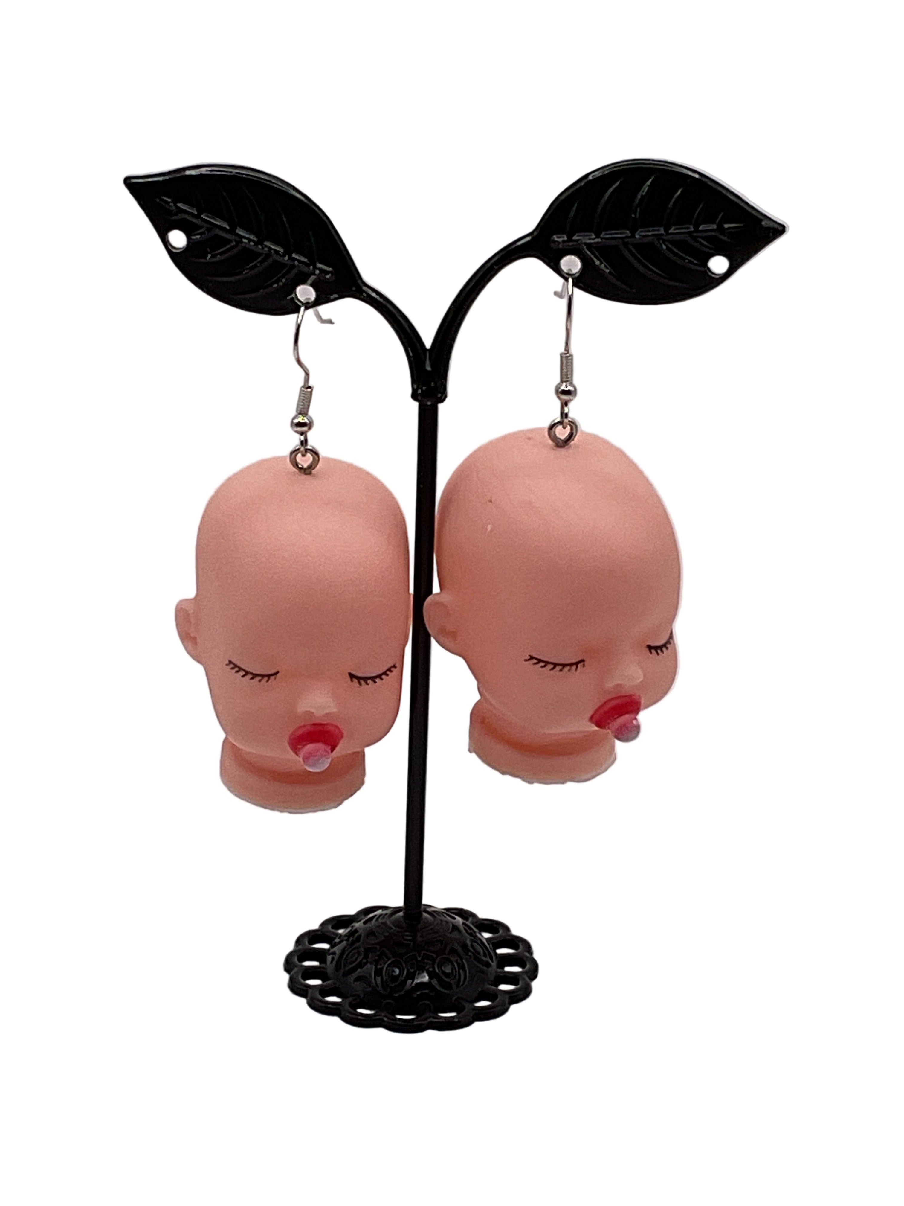 Baby Doll Heads With Pacifier Earrings