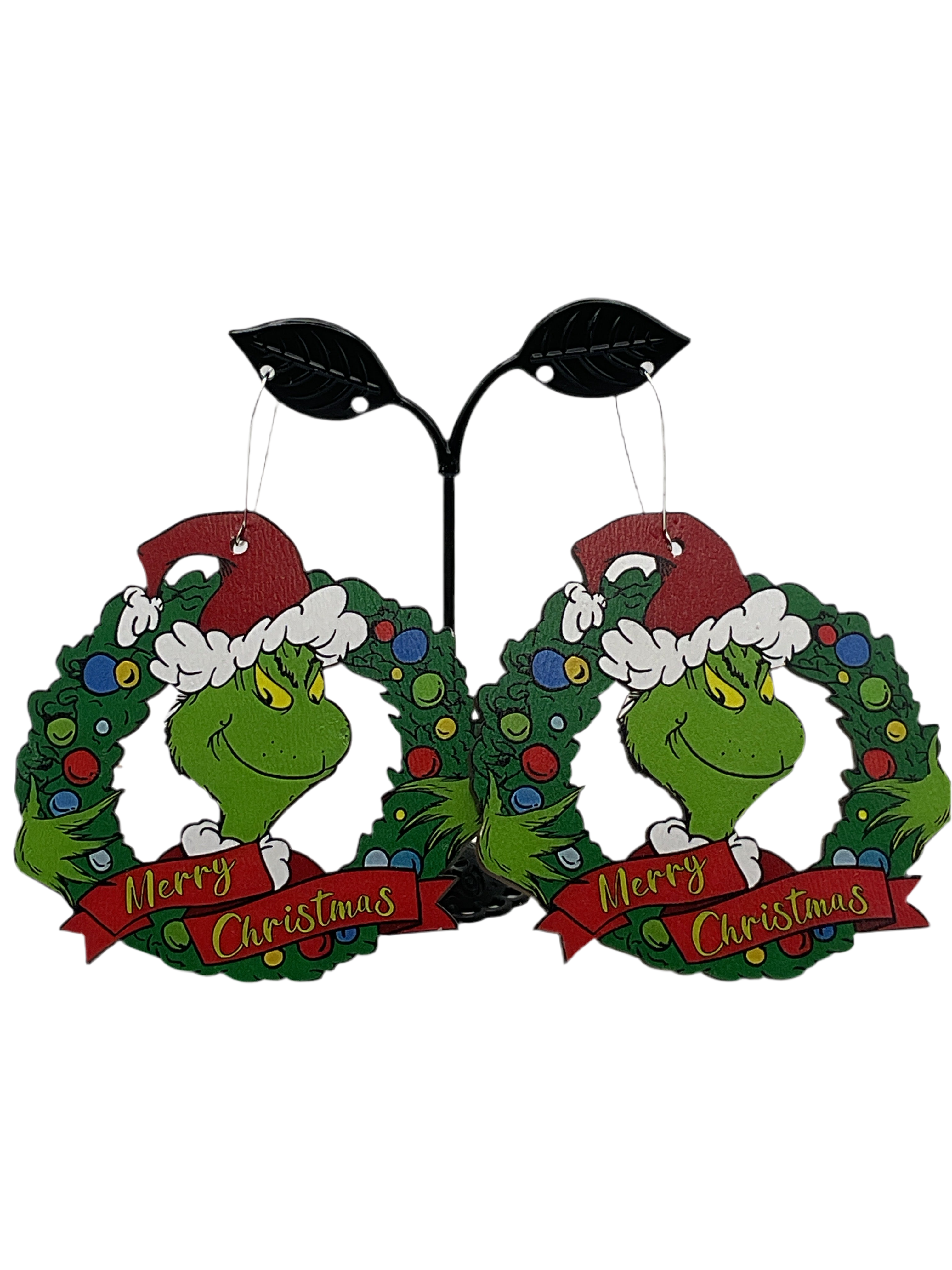 Large Grinch Wreath Earrings