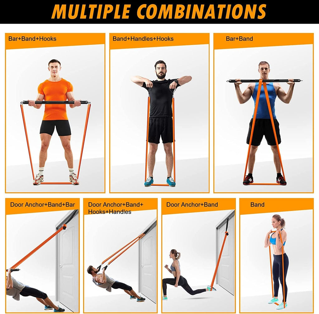 Resistance Band Bar Set Portable Full Body 500LBS Extra Heavy Home Gym