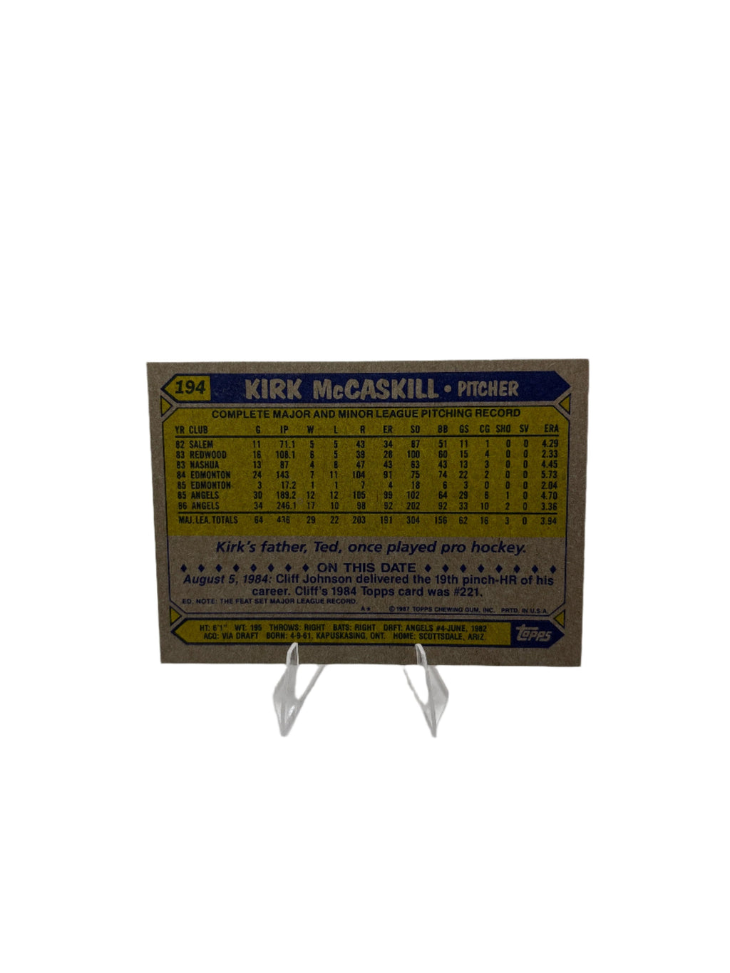 Topps Kirk McCaskill
