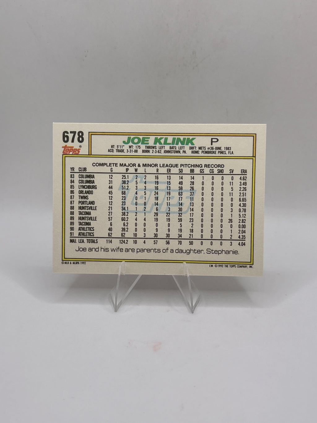 Topps Joe Klink