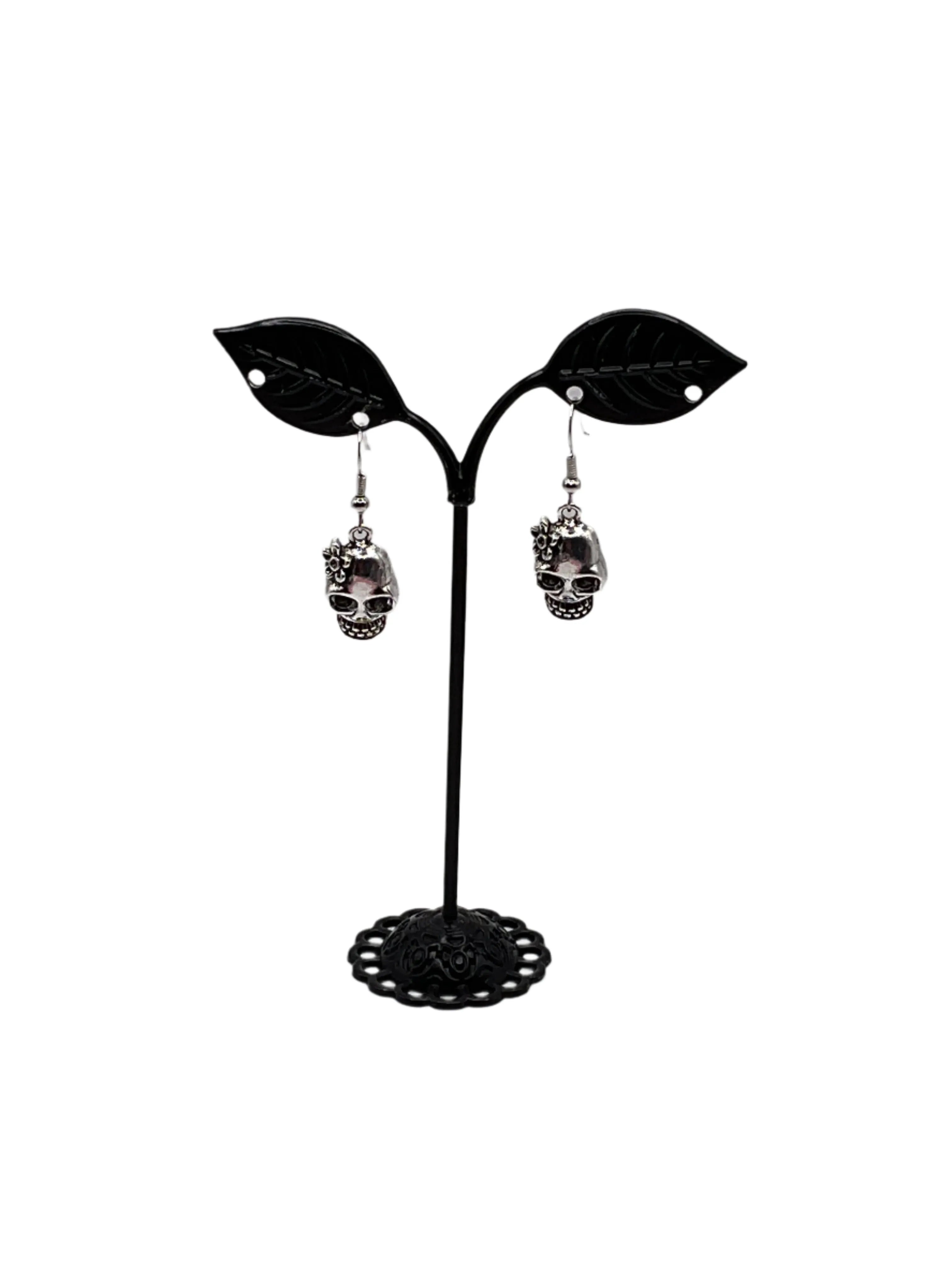 Skull With Flower Earrings