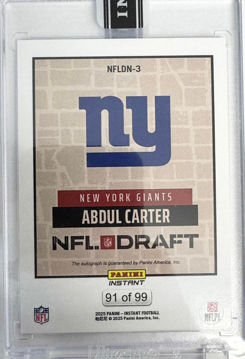 2025 Panini Instant NFL Abdul Carter #DN3 Draft Night Auto /99 New York Giants Rookie RC Football Card