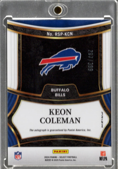 2024 Panini Select Keon Coleman #RSPKCN Silver Prizm Auto /399 Buffalo Bills Rookie RC Football Card
