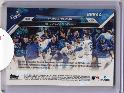 2024 Topps Now Freddie Freeman #866AA 1st Ever World Series Walk Off Granny Seals Game 1 Relic Auto /10 Los Angeles Dodgers Baseball Card