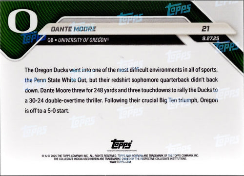 2025 Topps Bowman U Now Dante Moore #21 Superfractor /1 Oregon Ducks Rookie RC Football Card