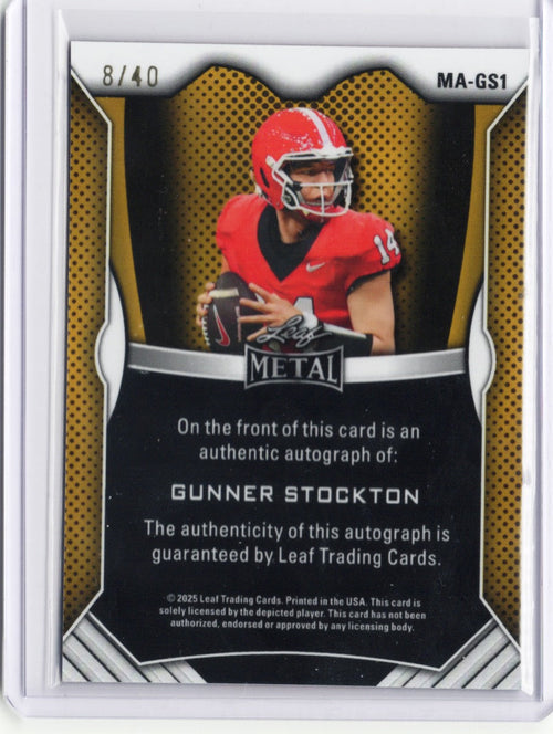 2025 Leaf Metal Gunner Stockton #MAGS1 Red Shimmer Auto /40 Georgia Bulldogs Rookie RC Football Card