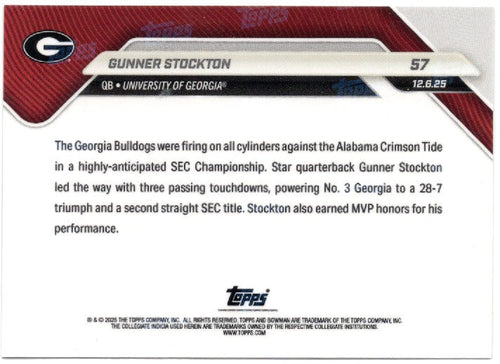2025 Topps Bowman U Now Gunner Stockton #57 Gold Foil /50 Georgia Bulldogs Rookie RC Football Card