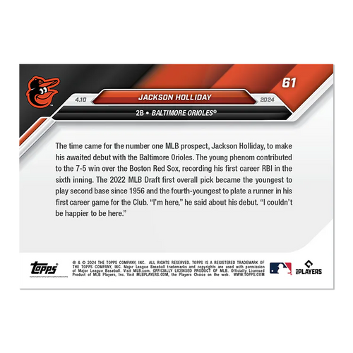 2024 Topps Now Jackson Holliday #61 Rookie RC Baseball Card