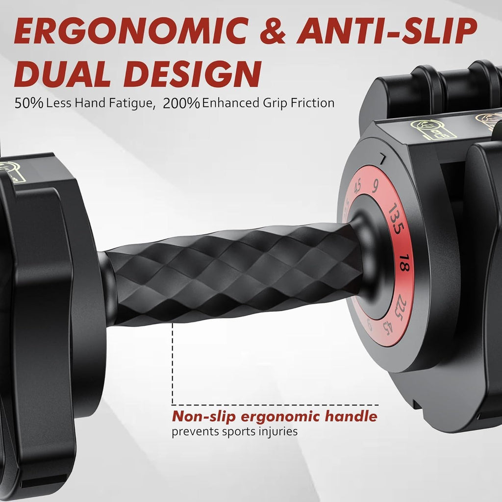 Adjustable Dumbbell Set of 22.5LB Set-1Sec Adjustable Dumbbell Weights-5 in 1 Free Weights Dumbbells Set with Effortless Tray/No-Slip Handle-Compact Size for Women/Men at Home Gym