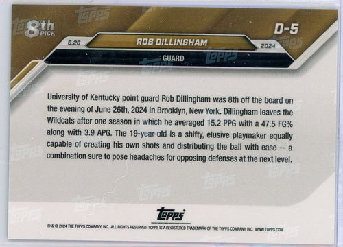 2024 Topps Now Rob Dillingham #D5 Red #/10 Rookie RC Basketball Card