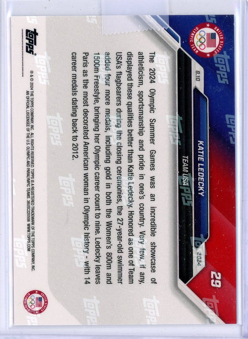 2024 Topps Now Katie Ledecky #29 Blue Foil #/49 Swimming Card