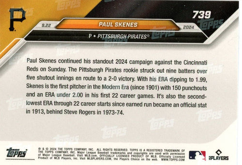 2024 Topps Now Paul Skenes #739 Red #/10 Pittsburgh Pirates Rookie RC Baseball Card