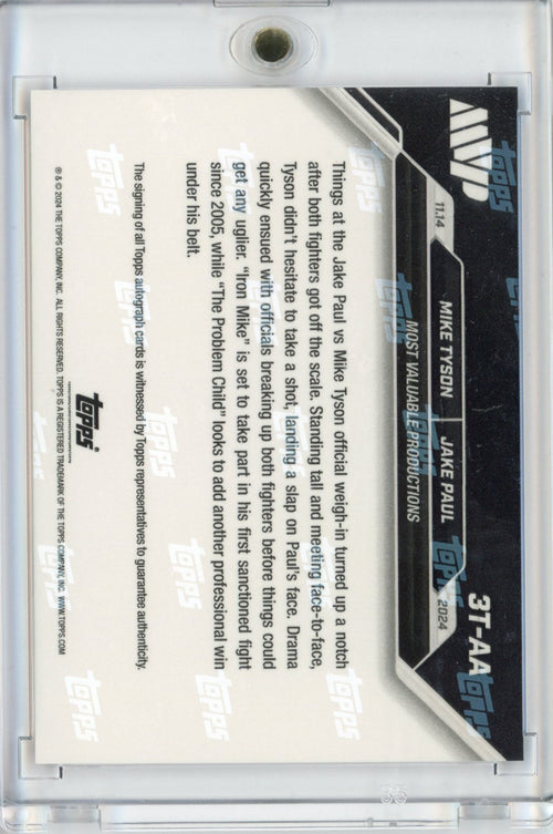 2024 Topps Now Mike Tyson/Jake Paul #3 Auto #/25 Slap At Weigh In Boxing Card