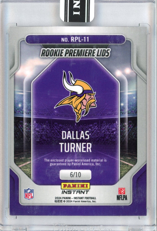 2024 Panini Instant Dallas Turner #RPL-11 Rookie Premiere Lids /10 Rookie RC Football Card