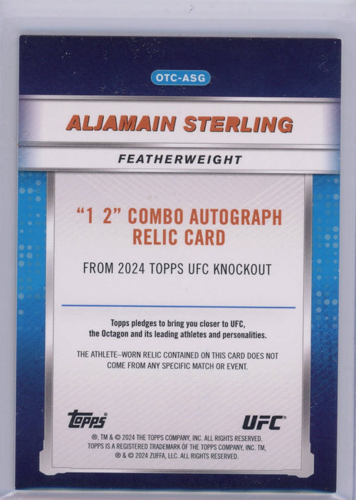 2024 Topps Knockout Aljamain Sterling #OTCASG 1-2 Combo Auto Relic Blue /50 UFC MMA Card