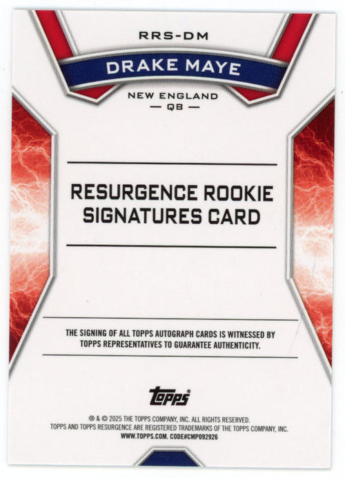 2024 Topps Resurgence Drake Maye #RRSDM Auto New England Patriots Rookie RC Football Card