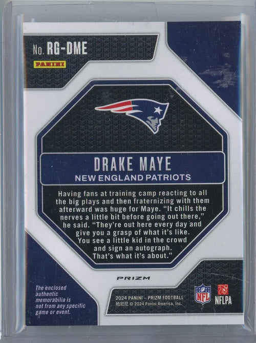 2024 Panini Prizm Rookie Gear Drake Maye #RG-DME Relic Rookie RC Football Card
