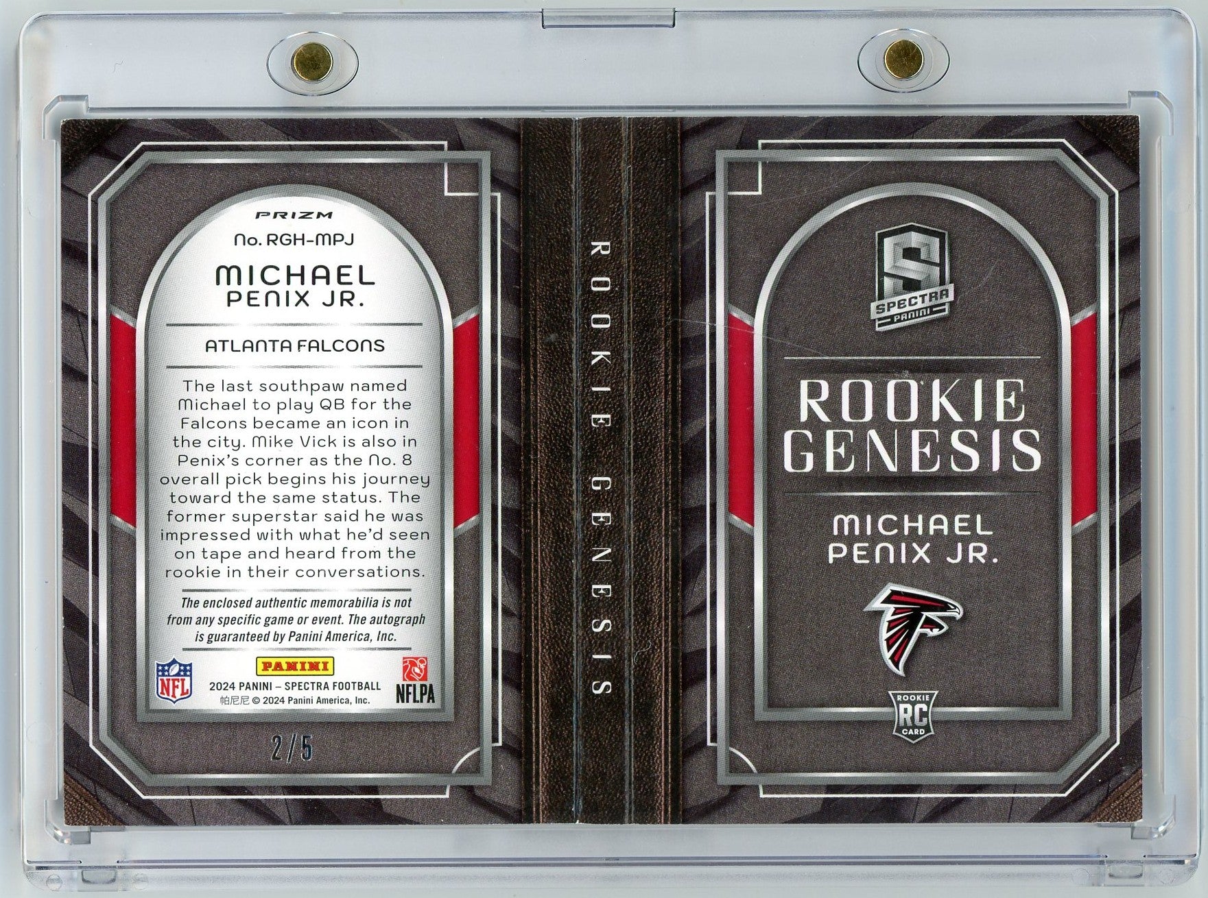 2024 Panini Spectra Rookie Genesis Michael Penix Jr #RGH-MPJ RPA Booklet Auto /5 Rookie RC Football Card