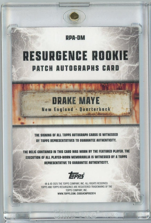 2024 Topps Resurgence Drake Maye #RPA-DM Purple Resurgence Rookie Patch Auto 03/75 Rookie RC Football Card