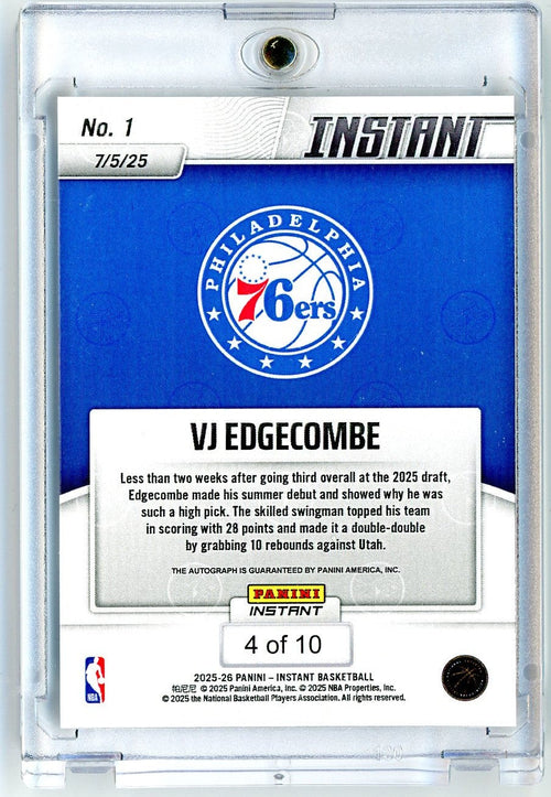 2025 Panini Instant VJ Edgecombe #1 Summer League Debut #/10 Water Auto Autograph Rookie RC Basketball Card