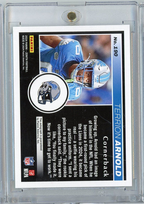 2024 Panini Zenith Terrion Arnold #190 2 Minute Drill Green Autograph Rookie RC Football Card
