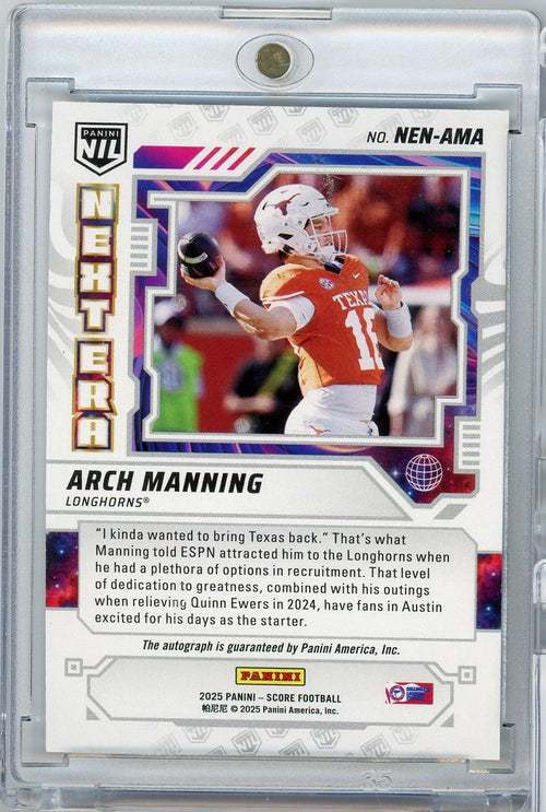 2025 Panini Score Arch Manning #NEN-AMA Next Era Auto Texas Longhorns Rookie RC Football Card