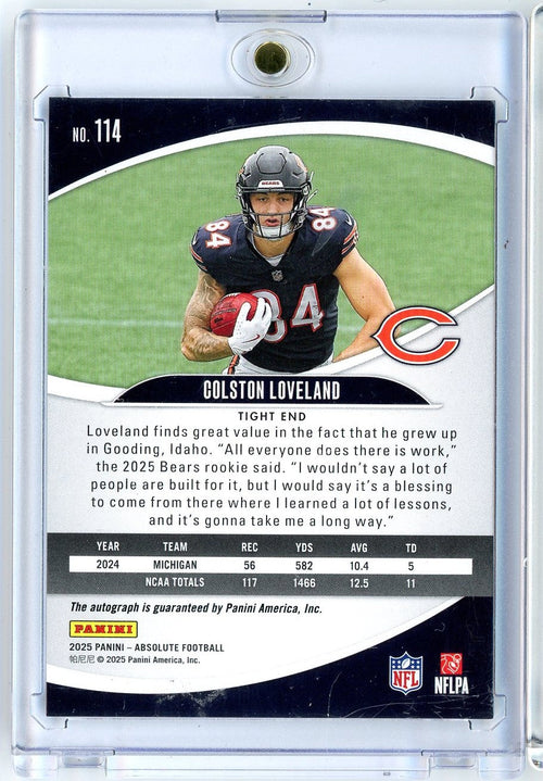 2025 Panini Absolute Colston Loveland #114 Auto Rookie RC Football Card