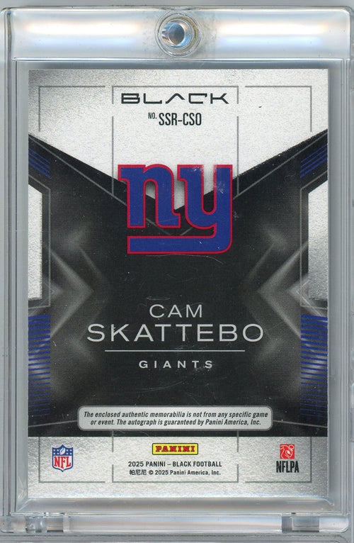 2025 Panini Black Cam Skattebo #SSRCSO /99 Sizable Signatures Relic Auto Rookie RC Football Card