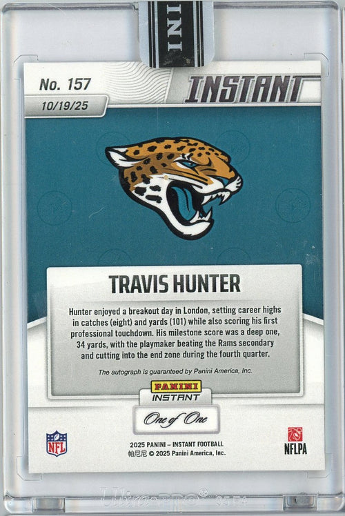 2025 Panini Instant Travis Hunter #157 Magma Auto 1/1 Jacksonville Jaguars Rookie RC Football Card