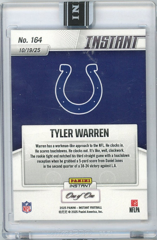 2025 Panini Instant Tyler Warren #164 Magma 1/1 Indianapolis Colts Rookie RC Football Card